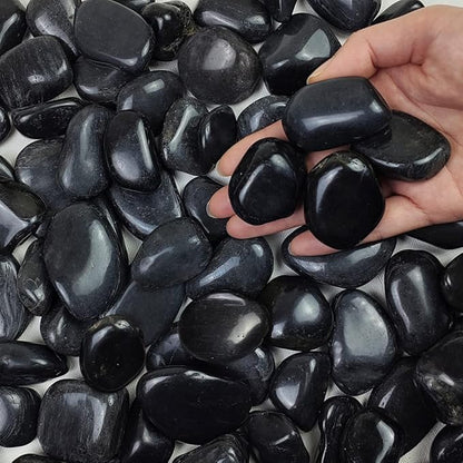 5 lbs Natural Polished Black River Rocks, 1-2 inch Decorative Pebbles for Indoor Plants. Black Stones for Planters, Vase, Garden Landscape Rocks and Outdoor Decorative Stones