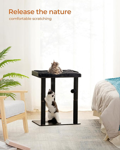 FourFurPets 26.7in Cat Tree Tower Condo, Cat Scratch Posts for Indoor Cats, Big Plate, Three 23.6in Full Sisal Scratching Posts, Black