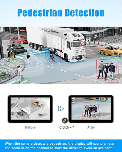 AI 4 Channel Dash Cam 1080P RV Backup Camera System with 10.1 Inch Touch Monitor,Person Detection MDVR Recording with 4pcs IP69K Waterproof Cameras for Truck/Trailer/Camper Van/SUV/Fleet