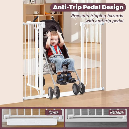34" Extra Tall Baby Gate for Stairs, Auto Close Stroller Friendly Dog Gate Indoor for Doorways, Pressure Mounted 29"-45" W Baby Gate, Easy Walk Through Gate for Children & Pets, White