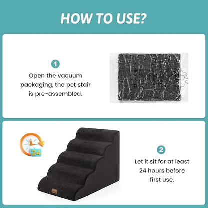 Extra Wide Dog Stairs 19.7" Width, Large Pet Step for Small Medium Dog, Puppy or Cat, Ramp for High Bed or Car, High Density Foam Ladder, Stable, 5 Step, 19.7x33x22.4 inch, Black