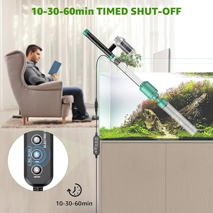 Electric Aquarium Vacuum Gravel Cleaner: 24W Fish Tank Vacuum Gravel Cleaner with Strong Suction for Automatic Water Change Algae Remover Sand Wash Water Shower and Water Circulation, Timed Off