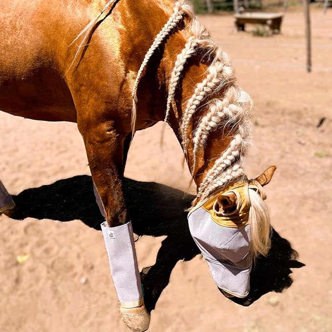 Fly Masks for Horses, 70% Uv-Block, Breathable Fly Mask for Equines, Durable, Comfortable Fit for All-Day Protection, Horse Size (Horse Fly Mask, with Nose)