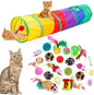 32Pcs Cat Toys Kitten Interactive Pet Toys Assortments, Foldable Rainbow Tunnel, Cat Feather Teaser Wand Interactive Feather Toy Fluffy Mouse Crinkle Balls Bell Play for Cat Puppy Kitty Kitten(2 way)