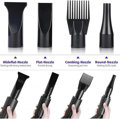 2400w 75m/s Dog Dryer for Pet Grooming, High Velocity Pet Hair Dryer with Heater, Adjustable Speed, 4 Nozzles and a Comb, Purple