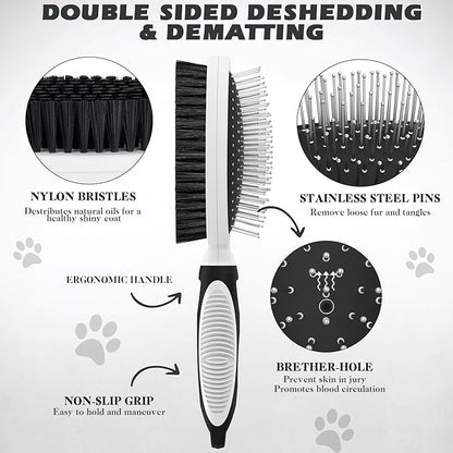 2PCS Pet Grooming Tools - Double-Sided Brush for Shedding and Bathing, Suitable for Short/Long Haired Dogs Cats and Horses, Deshedding Dog Brush, Mane & Tail Combs for Horses - Pet Supplies (White)