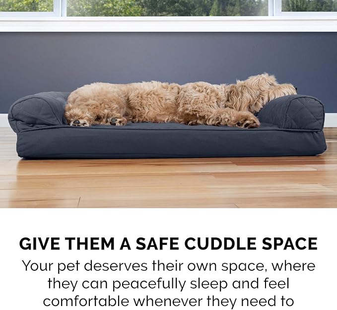 Furhaven Cooling Gel Dog Bed for Large Dogs w/ Removable Bolsters & Washable Cover, For Dogs Up to 95 lbs - Quilted Sofa - Iron Gray, Jumbo/XL