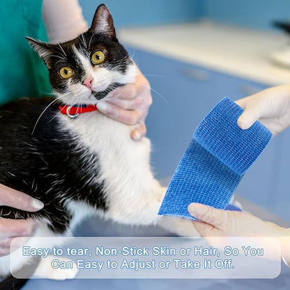 24 Pack Self Adherent Cohesive Wrap Bandages, 2” x 5 Yards Blue Athletic Tape, Medical Tape, Vet Wrap, Elastic Grip Tape for Sports Wrist Ankle Pet Ankle Swelling Sprains