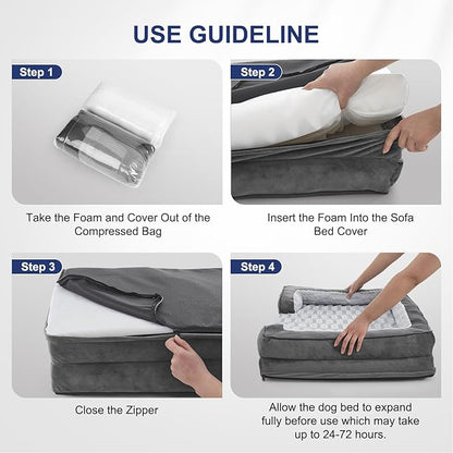 FURTIME Orthopedic Dog Beds for Meidum Large Dogs, Washable Dog Bed with Supportive Foam, Pet Sofa with Removable Cover, Waterproof, Nonskid Bottom