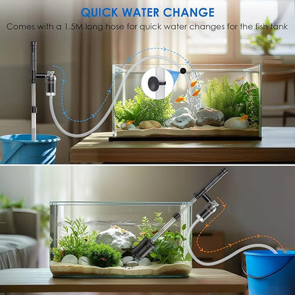 36W Fish Tank Vacuum Gravel Cleaner Electric: Aquarium Vacuum Gravel Cleaner with Strong Suction for Automatic Water Change Algae Cleaner Sand Wash Water Circulation and Water Shower, Timed Off