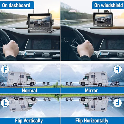 7 Inch RV Backup Camera Wireless, HD 1080P DVR Backup Camera High-Speed Rear View Observation System Stable Signals for RVs, Trucks, Trailers, IP69 Waterproof IR Night Vision