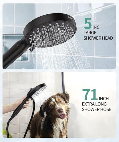 Filtered Shower Head with Handheld, High Pressure 9 Spray Mode Matte Black Showerhead with 4 Filters, Detachable Shower Head, Water Softener Filters Beads for Hard Water - Remove Chlorine