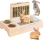 3 in 1 Extra Large Rabbit Hay Feeder with Litter Box, Wooden Bunny Toilet, for Large and Medium-Sized Dwarf Rabbit, Guinea Pig, Chinchillas, Hamster, Ferret, Other Animals