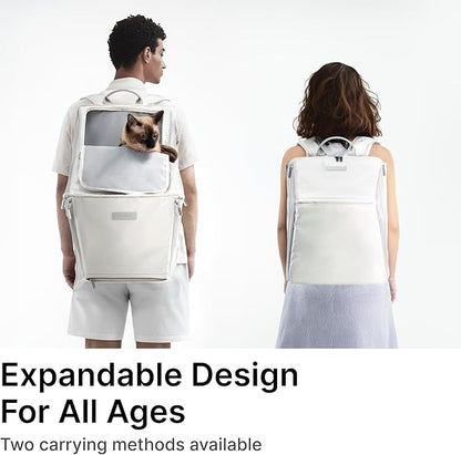 Expandable Cat Backpack Carrier Pet Soft-Sided Mesh Backpack Carrier for Cats Small Dogs Dual-Layer Ventilated Privacy Cat Backpack for Travel Outdoor Camping (Midnight Black)