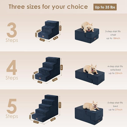 EHEYCIGA Dog Stairs for High Bed 22.5" H, 5-Step Dog Steps for Bed, Pet Steps for Small Dogs and Cats, Non-Slip Balanced Pet Ramp Indoor, Navy Blue