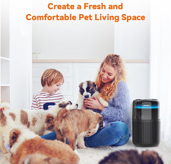 AIRROMI Air Purifier for Bedroom Home,HEPA Filter,Covers Upto 549 Ft²,Quiet 360°intake Air Cleaner with Fragrance ponge for Better Sleep,Night Light,Filters Smoke,Pet Dander,Allergies,Dust,A2005 Black