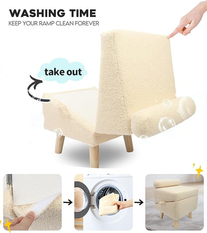 Dog Stairs for Small Dogs and Cats – 2-in-1 Dog Ramp for Bed and Couch, 16.5'' Foldable Wooden Pet Steps, Sturdy Multi-Use Split Ottoman Design, Beige