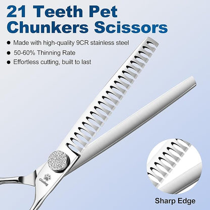 GLADOG 7" Chunkers Dog Grooming Scissors - Premium 9CR Dog Scissors for Grooming with Luxurious Diamond Nut，Ideal Dogs Shears for Reducing Bulk, Dogs Hair Scissor，Cat Scissor