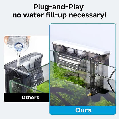 AQQA Quiet 30-50 Gallon Fish Tank Filters - Auto Start Hang on Back Aquarium Filter, Adjustable Flow, Deodorization Decontamination Filter System AQ168 (8W 200GPH)