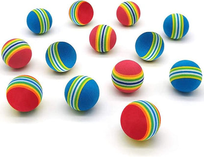 12 Pack 2 Color Rainbow Cat Toy Balls Soft EVA Foam Interactive Indoor Kittens Favorite Toys 1.38" Dia. Small Dogs Puppies Toy Balls Bulk Activity Chase Quiet Play Sponge Ball
