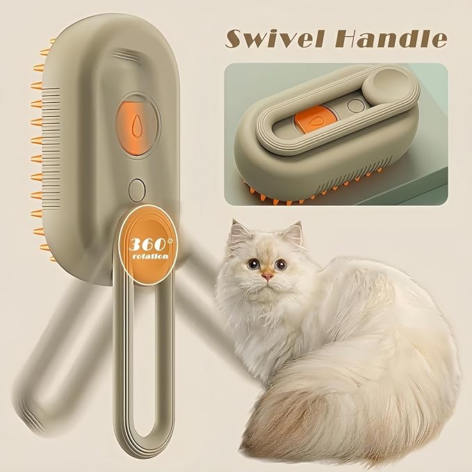4 in 1 Pet Steam Brush, Cat Steam Brush, Quick & Easy Pet Hair Remover, Massaging & Deshedding - Anti-Static, Moisturizing, USB Rechargeable for Dogs & Cats (White)