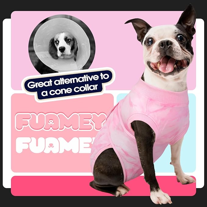 FUAMEY Recovery Suit for Dogs After Surgery,Soft Breathable Dog Bodysuit E-Collar & Cone Alternative Surgical Suit,Male Female Dog Neuter Spay Suits Anti Licking Wounds Onesie Pink Tie Dye L