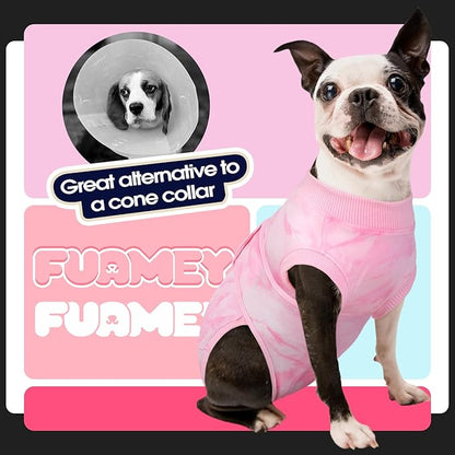 FUAMEY Recovery Suit for Dogs After Surgery,Soft Breathable Dog Bodysuit E-Collar & Cone Alternative Surgical Suit,Male Female Dog Neuter Spay Suits Anti Licking Wounds Onesie Pink Tie Dye XS