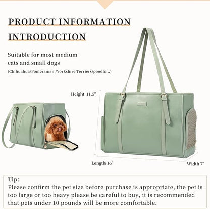 Fashion Dog Purse Pet Carrier Leather Bag for Small Dogs Cats Puppy, Portable Tote Bag Airline Approved Soft-Sided Carriers (Green)