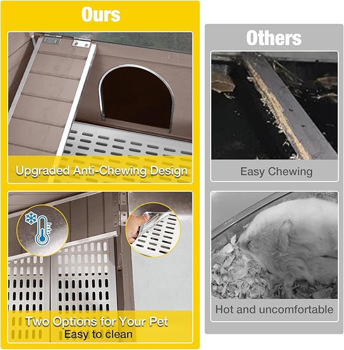 Aivituvin Rabbit Hutch with Stand Wooden Bunny Cage Indoor 2 Story Guinea Pig House with Anti Chew Ramp, No Leak Tray, Hideout, Wire Mesh (Brown)