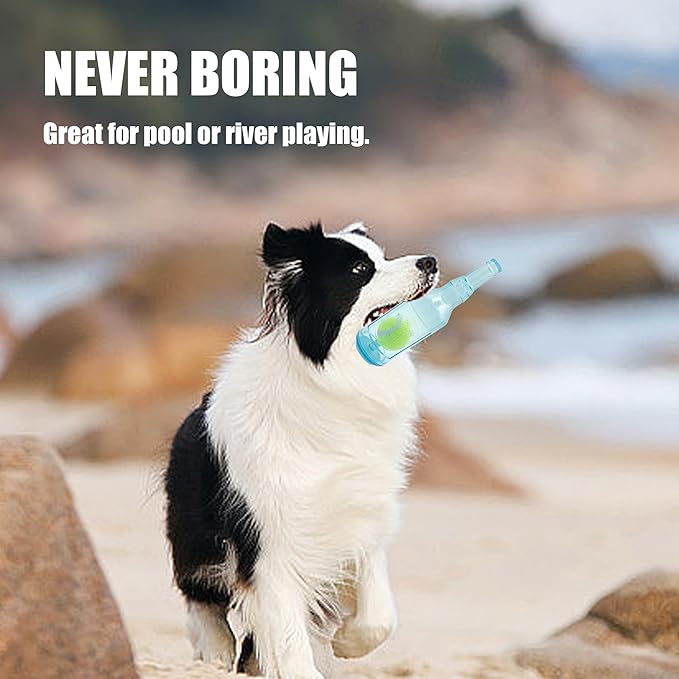 Dog Squeaky Chew Toy,Floating TPR Water Bottle Toys-Small Medium Large Breeds - Training Fetch -Indoor Outdoor Pool Beach Blue M