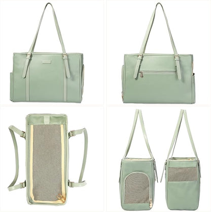 Fashion Dog Purse Pet Carrier Leather Bag for Small Dogs Cats Puppy, Portable Tote Bag Airline Approved Soft-Sided Carriers (Green)