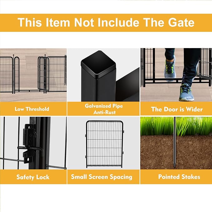 Doorless Dog Playpen 56inch 10 Panels, Dog Fence Outdoor for Yard, Garden Fence for Medium/Large Pets. Black Dog Pens Total22.1 Ft(L)