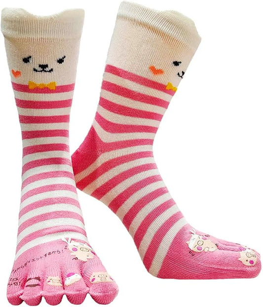 IXITON Women's Toe Socks Five Fingers Socks Cute animal pattern socks Funny cartoon Sports Toe socks
