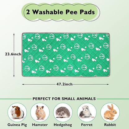 2 Pack Guinea Pig Bedding - Washable Guinea Pig Liner for Midwest Cage, Waterproof Reusable & Anti Slip Pee Pads Super Absorbent Mats for Small Animals Rabbit Hamster Rat (Green, 48 x 24 Inch)
