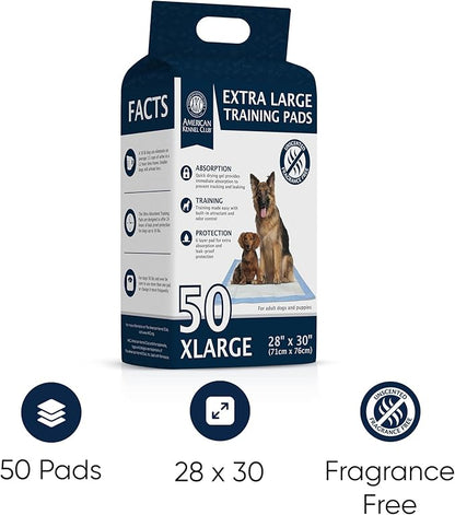 American Kennel Club Puppy Training Pads with Ultra Absorbent Quick Dry Gel – 28 x 30 Pee Pads for Dogs - 50 Count , XL(Unscented)