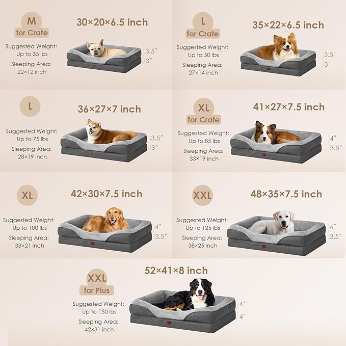 EHEYCIGA Memory Foam Dog Bed for Medium Size, Orthopedic Dog Sofa with Sides and Waterproof Liner, Washable Bolster Pet Bed Couch with Removable Cover, 30x20x6.5 Inch, Grey