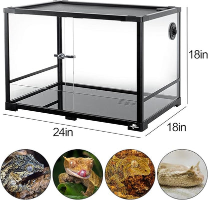34 Gallon Reptile Tank, Glass Reptiles Terrarium 24" x 18" x 18", Sliding Door, Top Ventilation, Cable Pass, Humidify Hole, Glass Reptile Cage Habitat for Bearded Dragon, Lizard, Snake, Gecko