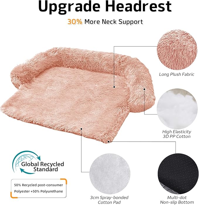 GGIB Calming Dog Bed Fluffy Plush Dog Mat for Furniture Protector with Removable Washable Cover for Large Medium Small Dogs and Cats (Small(35x31x5),Pink)