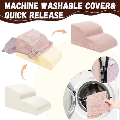 Dog Stairs for Small Dogs - High Density Foam Pet Steps, Extra Wide Dog Ramp with Non-Slip Bottom for High Beds, Couch and Sofa, Best for Dogs Injured, Older Doggy Cats, 2 Steps, Pink