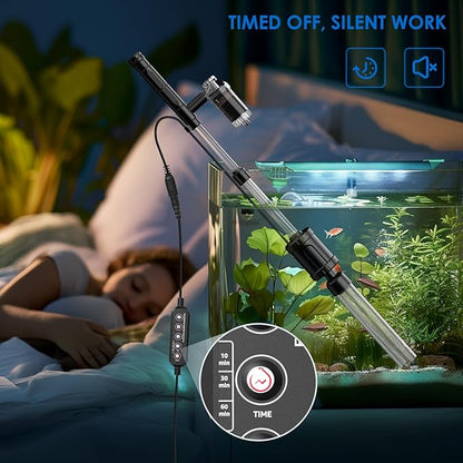 36W Fish Tank Vacuum Gravel Cleaner Electric: Aquarium Vacuum Gravel Cleaner with Strong Suction for Automatic Water Change Algae Cleaner Sand Wash Water Circulation and Water Shower, Timed Off