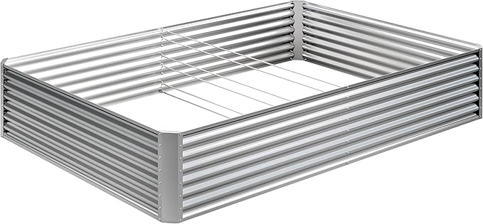 EKX 8x4x2FT Galvanized Raised Garden Bed, Raised Garden Bed Kit-Metal Planter Box Outdoor,Planting for Vegetables, Fruits,Herbs, Flowers-Slive