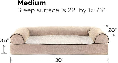 FurHaven Soft, Orthopedic Foam Sofa Dog Bed with Washable & Removable Cover - Sherpa/Chenille - Cream, Dogs Up to 35 lbs - Medium