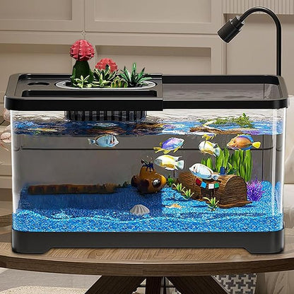 Fish Tank Starter Kit - Small Aquarium | Fish Tank Starter Kit With Filter And Light | Gallon Small Aquarium | Underwater Landscape Decoration, Compact Glass Aquariums Set For Den Living Room Dorm Kid