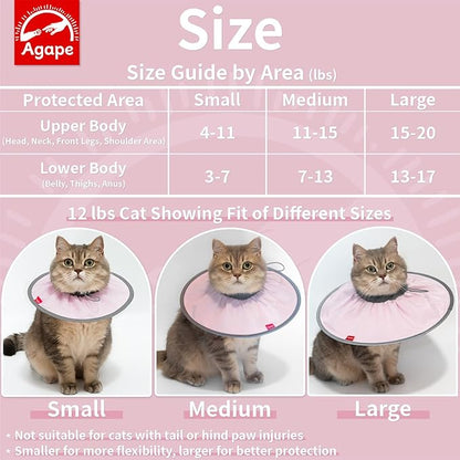 Agape Comfortable Cat Cone, Lightweight Recovery Cone Soft, Stop Licking & Scratching, E Collar for Small, Medium & Large Cats, Wound Care
