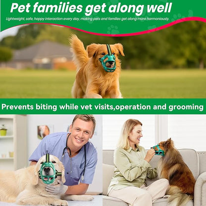 Dog Muzzle, Basket Muzzle for Small Medium Large Dogs, Anti-Biting and Chewing, Lightweight & Sturdy Cage Design, Allows Panting & Drinking, Ideal for Grooming & Training(Green Size M)