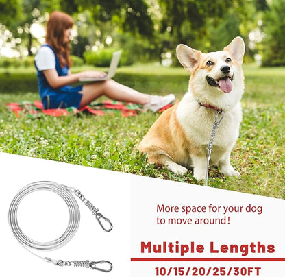 Dog Tie Out Cable 10/15/20/25/30FT Dog Run Cable Rosy Pink/Blue/Purple/Silver/Red/Green/YellowTie Out Cable for Large Dogs Heavy Duty for Outside Hold Large Dogs Up to 250LBS