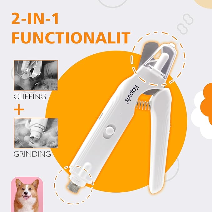 2-in-1 Dog Nail Trimmers & Dog Nail Grinder with LED Lights,Cat Nail Clipper with Guard,cat Nail Trimmer for Large Medium Small Dogs Cats Claw Trimmer Quick Sensor and Safety Guard