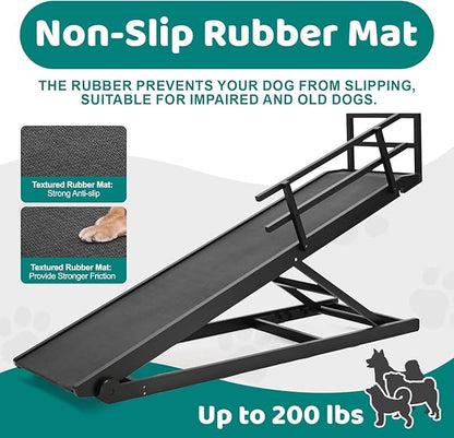 Dog Ramp for Bed, Adjustable Pet Ramps for Dog to Get on Bed, Non-Slip Rubber Surface - Folding Wooden Dog Ramp for Small/Large/Old Dogs, Adjustable up to 31 inch High Beds, Safety Railings