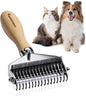 3-in-1 Professional Pet Shedding Dematting Comb - Deshedding Undercoat Rake for Dogs with Stainless Steel Blades Metal Pet Brush with Wood Handle Matted Hair Detangling Thinning and Shedding