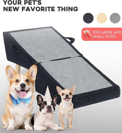 Dog Stairs for Small Dogs and Cats – 2-in-1 Dog Ramp for Bed and Couch, 16.5'' Foldable Wooden Pet Steps, Sturdy Multi-Use Split Ottoman Design, Dark Blue